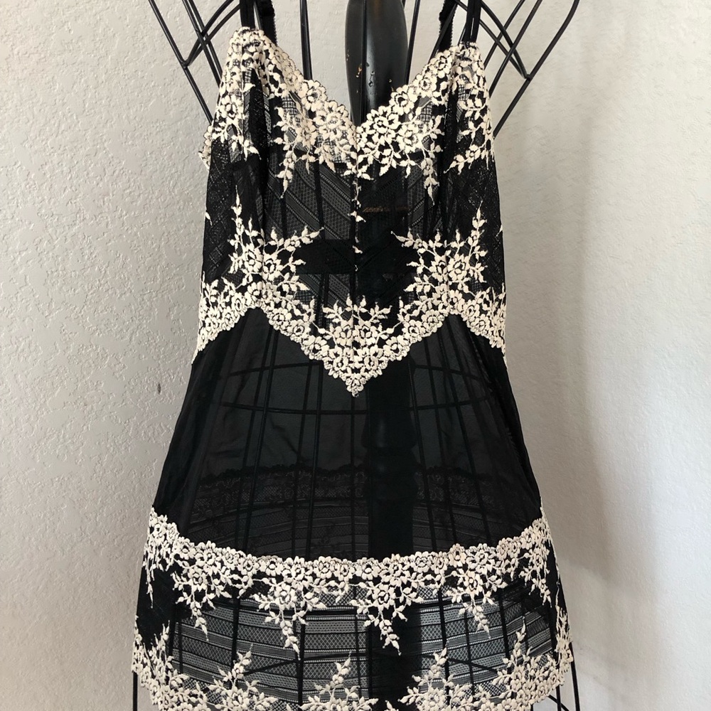 Wacoal Black Chemise with Cream Lace Trim